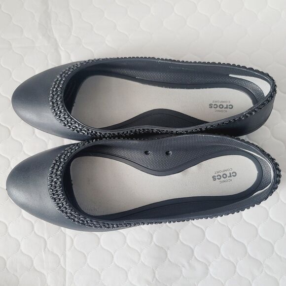 Crocs Women’s Black Lina Diamanté  Size W10 Waterproof Flat Shoes - Picture 2 of 11